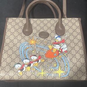 Gucci Tan Canvas Tote with Donald Duck Design